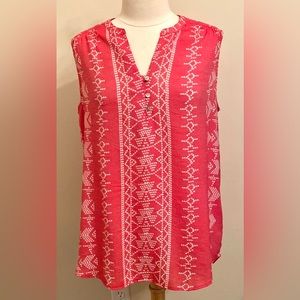 St. John’s Bay Pink Coral White Geometric Sleeveless Coastal Tank Top Size XL